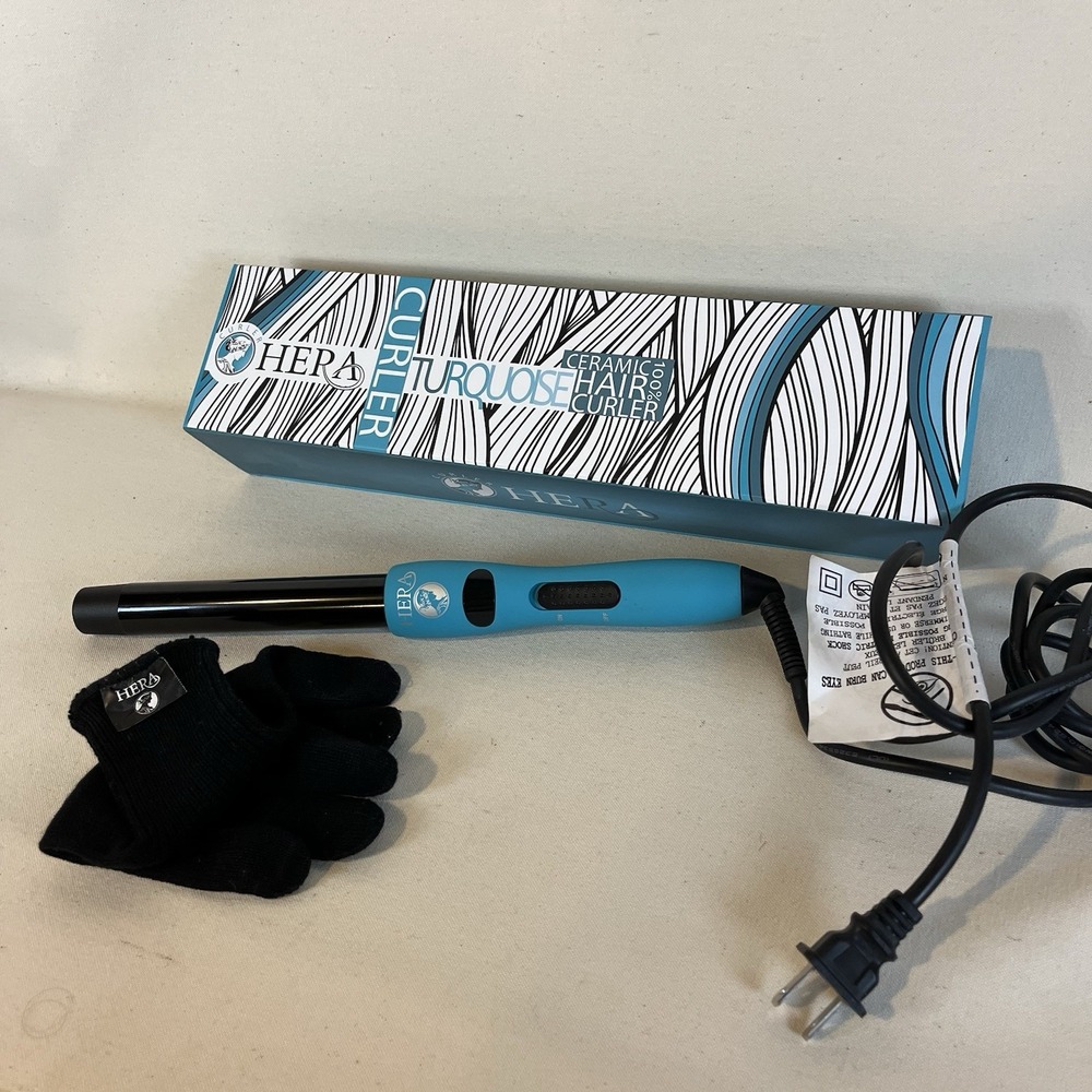 Hera 100%‎ Ceramic Turquoise Hair Curler 1" Styler Protective Glove Original Box